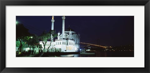 Framed Ortakoy Mosque at night, Bosphorus Bridge, Istanbul, Turkey Print