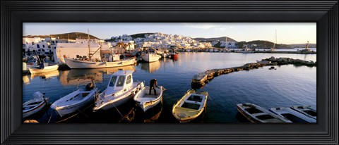 Framed Boats at the dock in the sea, Paros, Cyclades Islands, Greece Print