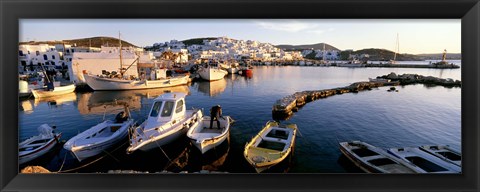 Framed Boats at the dock in the sea, Paros, Cyclades Islands, Greece Print