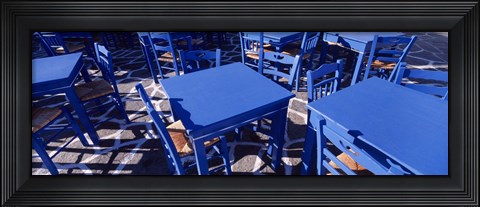 Framed High angle view of tables and chairs at a sidewalk cafe, Paros, Cyclades Islands, Greece Print