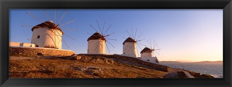 Framed Low angle view of traditional windmills, Mykonos, Cyclades Islands, Greece Print