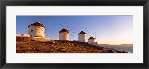 Framed Low angle view of traditional windmills, Mykonos, Cyclades Islands, Greece Print