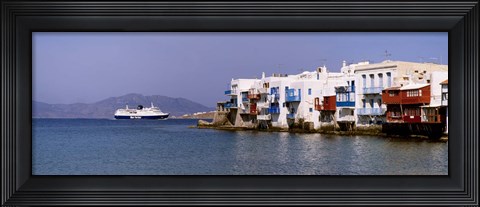 Framed Buildings at the waterfront, Mykonos, Cyclades Islands, Greece Print