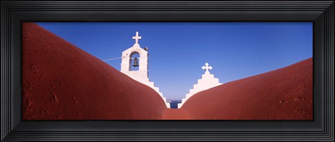Framed Low angle view of a bell tower of a church, Mykonos, Cyclades Islands, Greece Print