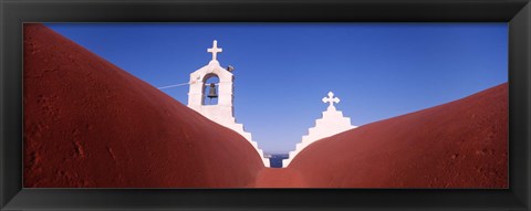 Framed Low angle view of a bell tower of a church, Mykonos, Cyclades Islands, Greece Print