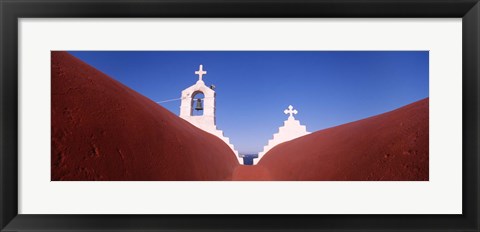 Framed Low angle view of a bell tower of a church, Mykonos, Cyclades Islands, Greece Print