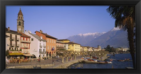 Framed Buildings at the waterfront, Lake Maggiore, Ascona, Switzerland Print