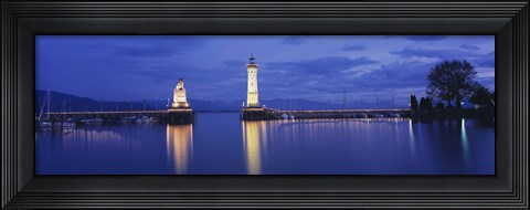 Framed Germany, Lindau, Reflection of Lighthouse in the lake Constance Print