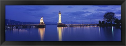 Framed Germany, Lindau, Reflection of Lighthouse in the lake Constance Print