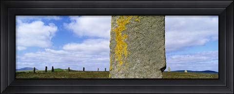 Framed Yellow markings on a pillar in the Ring Of Brodgar, Orkney Islands, Scotland, United Kingdom Print