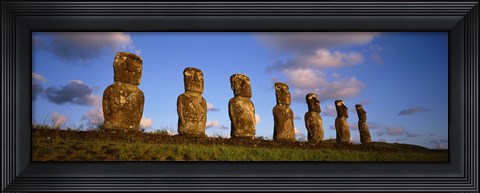 Framed Low angle view of statues in a row, Moai Statue, Easter Island, Chile Print