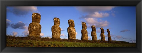 Framed Low angle view of statues in a row, Moai Statue, Easter Island, Chile Print