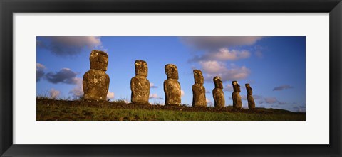 Framed Low angle view of statues in a row, Moai Statue, Easter Island, Chile Print