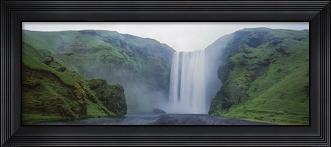 Framed Panoramic View Of A Waterfall, Skogafoss Waterfall, Skogar, Iceland Print