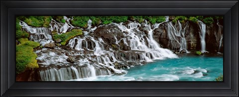 Framed Waterfall In A Forest, Hraunfoss Waterfall, Iceland Print