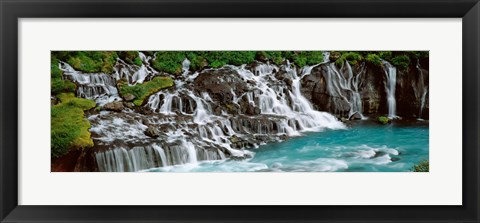Framed Waterfall In A Forest, Hraunfoss Waterfall, Iceland Print