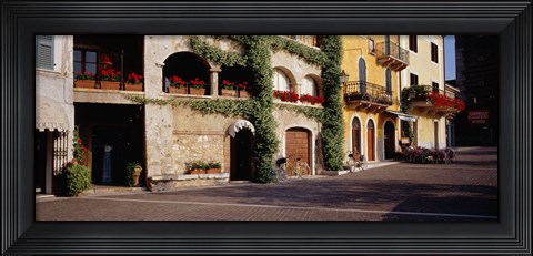 Framed Houses at a road side, Torri Del Benaco, Italy Print