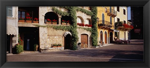 Framed Houses at a road side, Torri Del Benaco, Italy Print