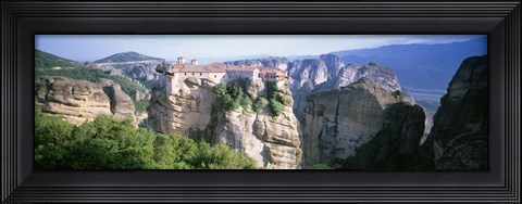 Framed Monastery on the top of a cliff, Roussanou Monastery, Meteora, Thessaly, Greece Print
