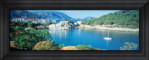 Framed High Angle View Of A Town On The Waterfront, Cephalonia, Greece Print