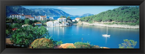 Framed High Angle View Of A Town On The Waterfront, Cephalonia, Greece Print