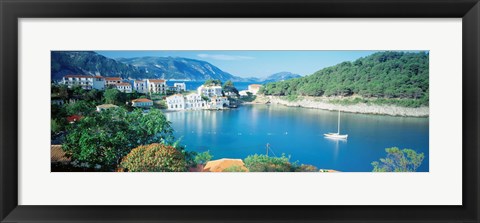 Framed High Angle View Of A Town On The Waterfront, Cephalonia, Greece Print