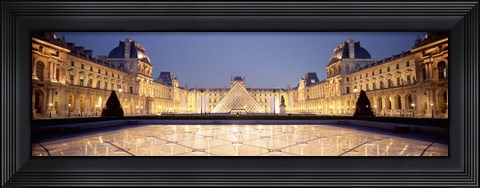 Framed Light Illuminated In The Museum, Louvre Pyramid, Paris, France Print