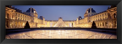 Framed Light Illuminated In The Museum, Louvre Pyramid, Paris, France Print