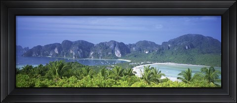 Framed Thailand, Phi Phi Islands, Mountain range and trees in the island Print