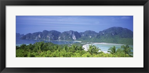 Framed Thailand, Phi Phi Islands, Mountain range and trees in the island Print