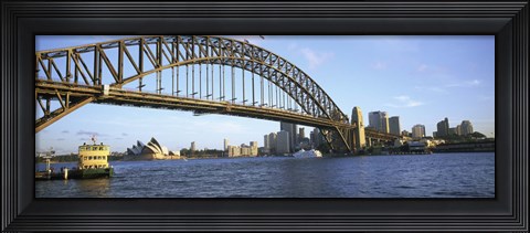 Framed Australia, New South Wales, Sydney, Sydney harbor, View of bridge and city Print
