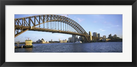 Framed Australia, New South Wales, Sydney, Sydney harbor, View of bridge and city Print