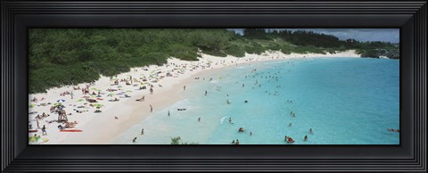 Framed Aerial view of tourists on the beach, Horseshoe Bay, Bermuda Print