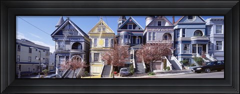 Framed Cars Parked In Front Of Victorian Houses, San Francisco, California, USA Print