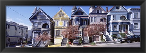 Framed Cars Parked In Front Of Victorian Houses, San Francisco, California, USA Print