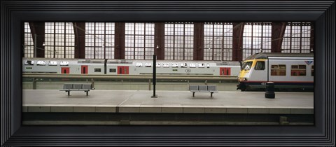 Framed Trains at a railroad station platform, Antwerp, Belgium Print