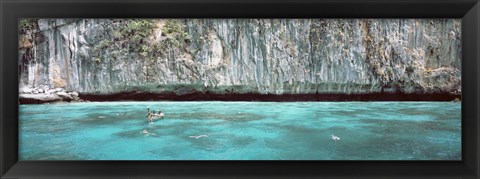 Framed High Angle View Of Three People Snorkeling, Phi Phi Islands, Thailand Print