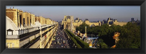 Framed High angle view of vehicles on the road, Musee du Louvre, Royal Street, Paris, France Print