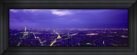 Framed Aerial View Of A City at night, Paris, France Print
