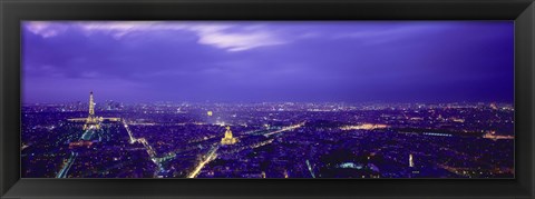 Framed Aerial View Of A City at night, Paris, France Print