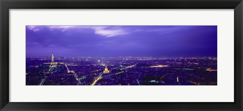 Framed Aerial View Of A City at night, Paris, France Print