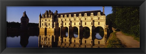 Framed Water In Front Of The Building, Loire Valley, Chenonceaux, France Print