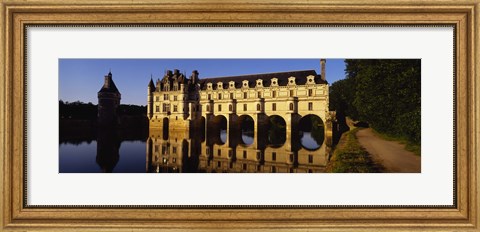 Framed Water In Front Of The Building, Loire Valley, Chenonceaux, France Print