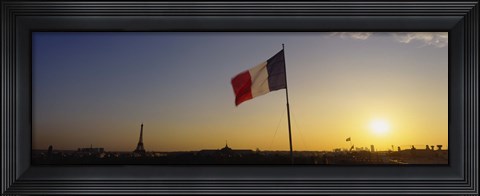 Framed French flag waving in the wind, Paris, France Print