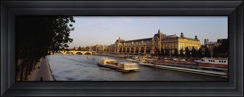 Framed Passenger Craft In A River, Seine River, Musee D&#39;Orsay, Paris, France Print