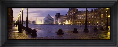 Framed Buildings lit up at night, Louvre Museum, Paris, France Print