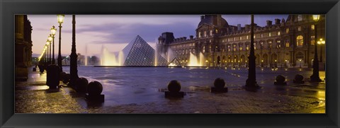 Framed Buildings lit up at night, Louvre Museum, Paris, France Print