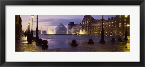 Framed Buildings lit up at night, Louvre Museum, Paris, France Print