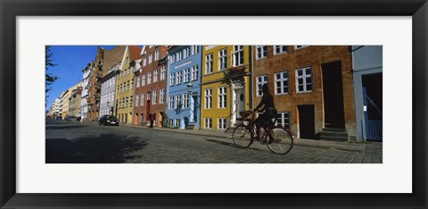 Framed Woman Riding A Bicycle, Copenhagen, Denmark Print