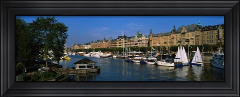 Framed Boats In A River, Stockholm, Sweden Print